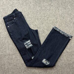 Haala Westerly Straight Jeans Women's Sz 29 Fray Hem Distressed Dark Wash Denim